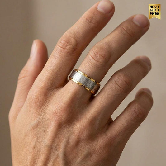 Wheel Titanium Steel Golden Ring | 18K Real Gold PVD Plated– For Men | Includes: Ring