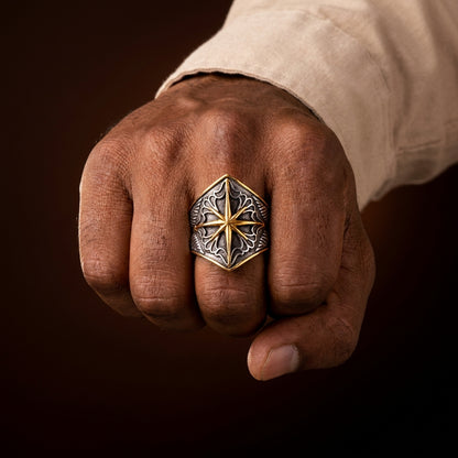 Warrior Shield Golden Courage Ring | 18K Real Gold PVD Plated– For Men | Includes: Ring