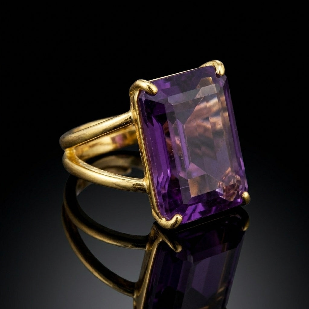 BOLD Natural Amethyst Stone Golden Flexi Size Ring | 18K Real Gold PVD Plated– For Men | Includes: Ring