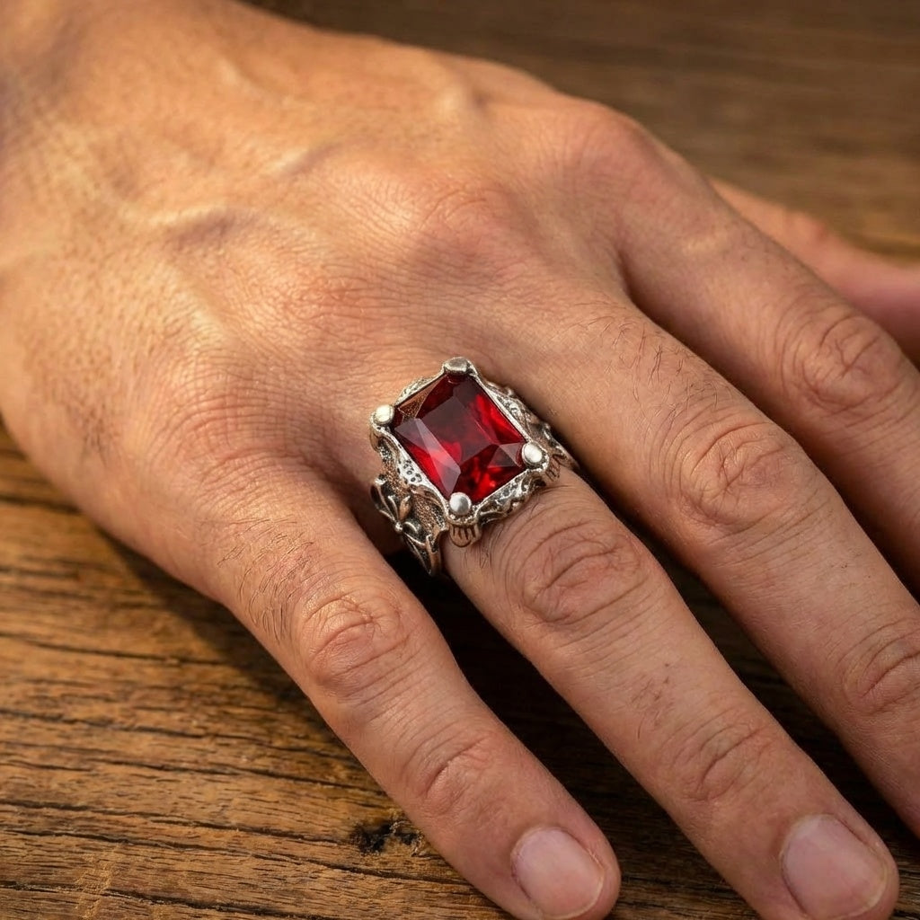 Red Zircon BOLD Iranian Sword Ring | Titanium Steel– For Men | Includes: Ring