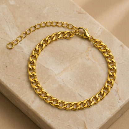 Golden Oval Link Design Flexi Size Steel Regular Bracelet (7MM) | 18K PVD Gold Plated- For Men | Includes: Bracelet