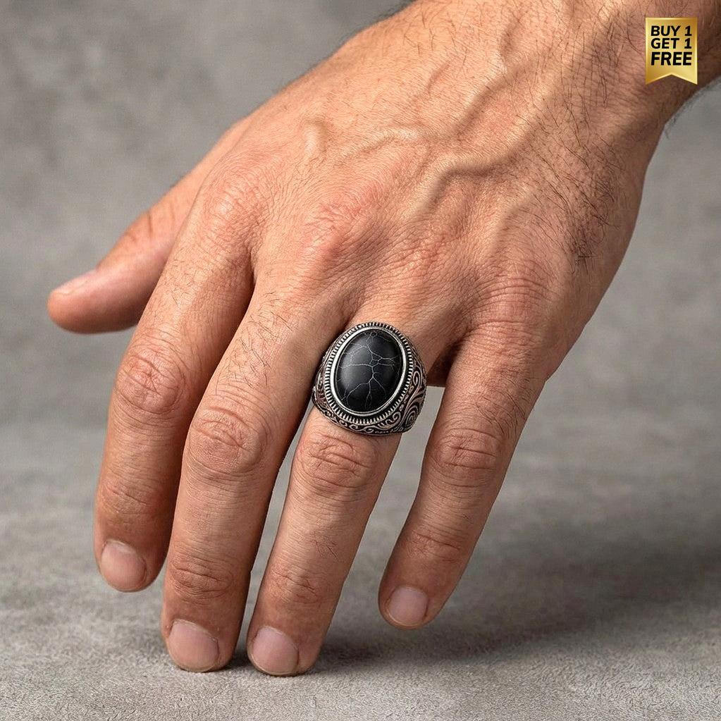 BOLD Black Turquoise Stone STEEL Ring | Stainless Steel– For Men | Includes: Ring