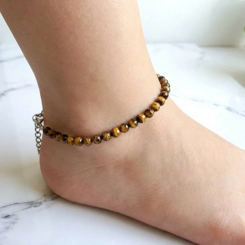 Tiny Tiger Anklet | Tiger Eye Stone - For Girl Kids | Includes: Anklet