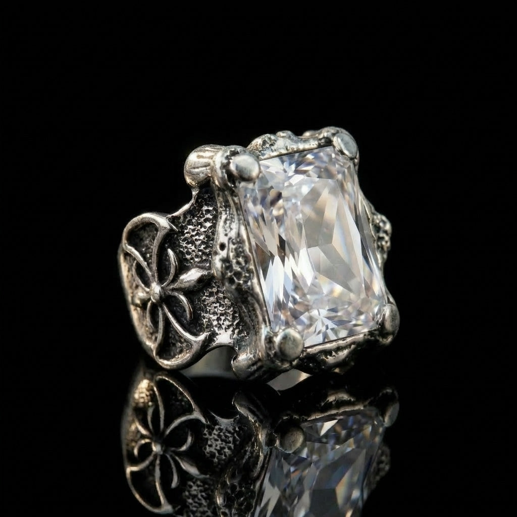 Clear Zircon BOLD Iranian Sword Ring | Titanium Steel– For Men | Includes: Ring