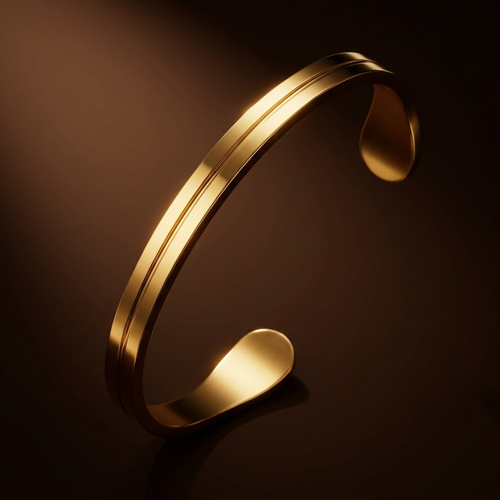 Classic Eligance Golden Line Cuff Bracelet | 18K PVD Gold Plated - For Men | Includes: Bracelet