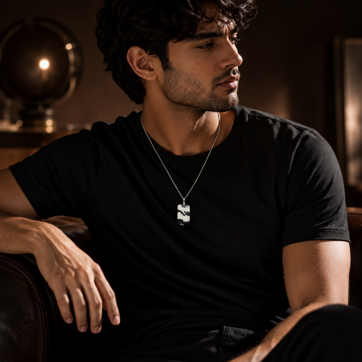 Zebra Jasper REAL Stone Men's Necklace | Stainless Steel - For Men| Includes: Necklace
