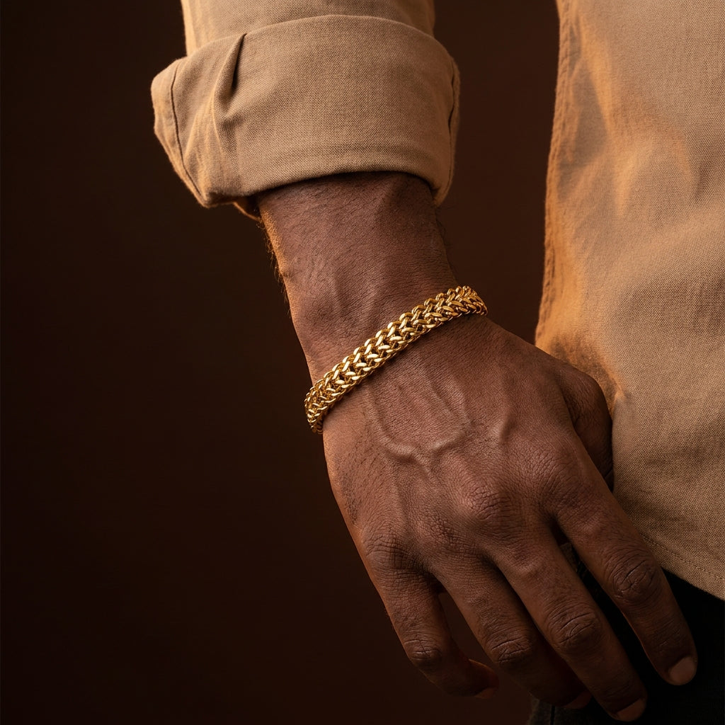 New Weave BOLD Design Flexi Golden 12MM Bracelet | 18K PVD Gold Plated- For Men | Includes: Bracelet