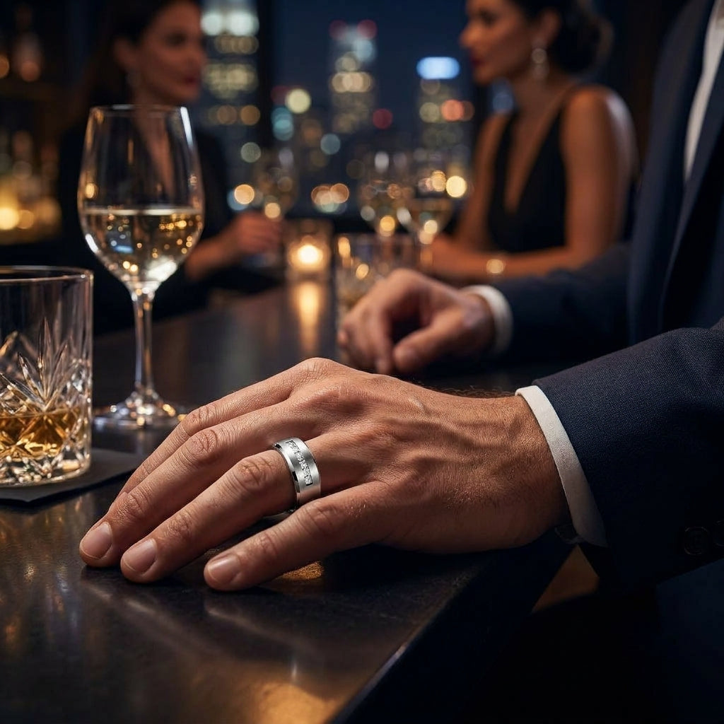 Steel Titanium Zircon Stub Modern Ring | PVD Plated– For Men | Includes: Ring