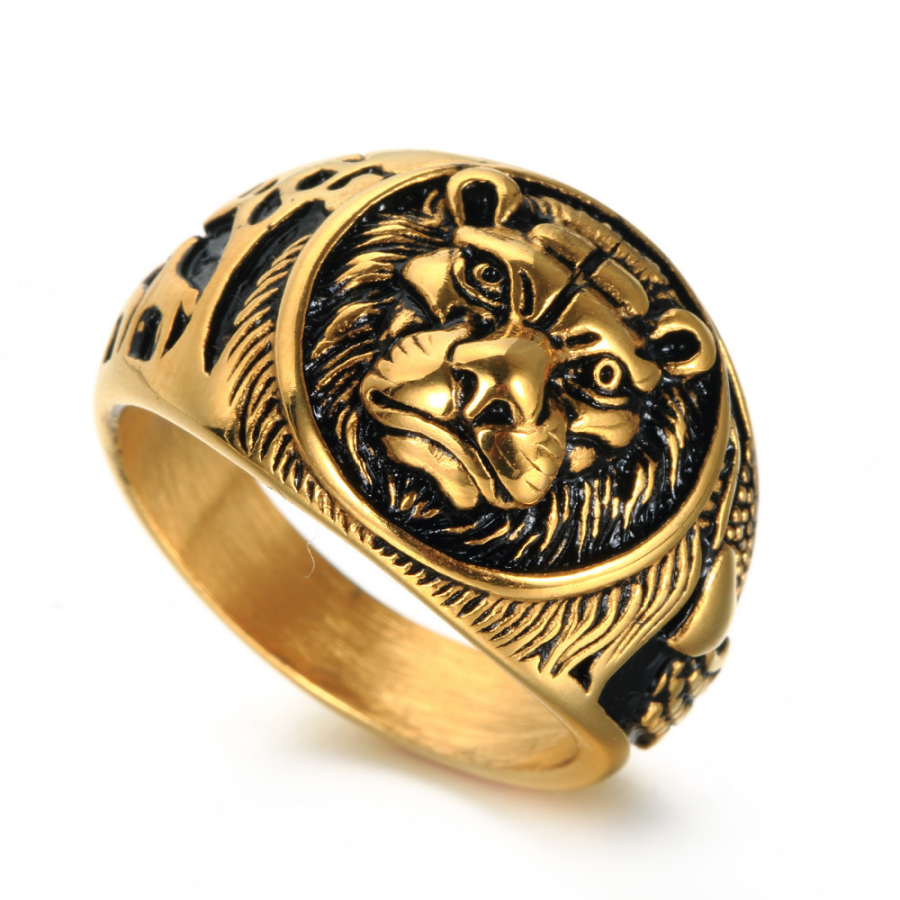 Bold Masculine Tiger Golden Steel Ring | 18K PVD Gold Plated– For Men | Includes: Ring
