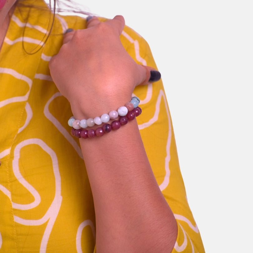 Soul Contrast Duo | Amazonite & Garnet Stones - For Women | Includes: Bracelet (Set of 2)