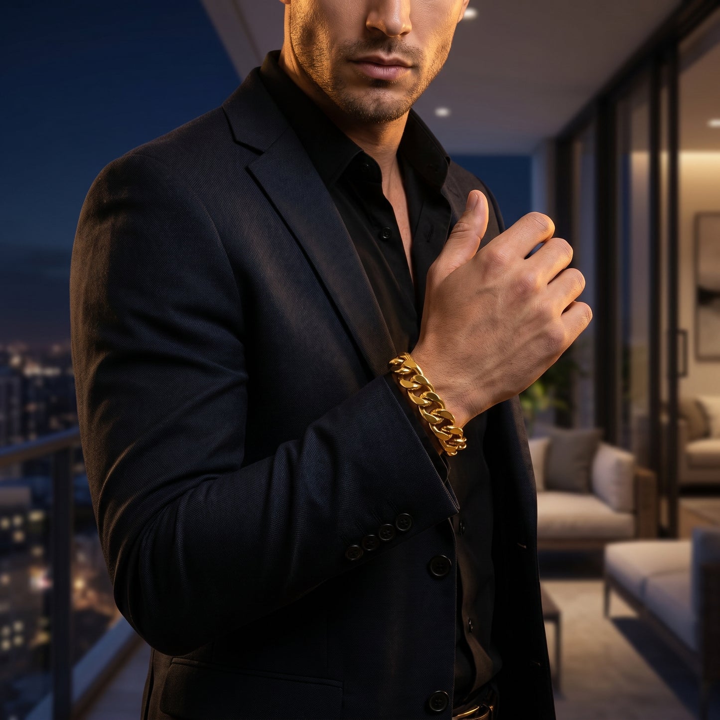 REAL GOLD Finish Ultra Bold Link 13MM Flexi Bracelet | 18K PVD Gold Plated - For Men | Includes: Bracelet