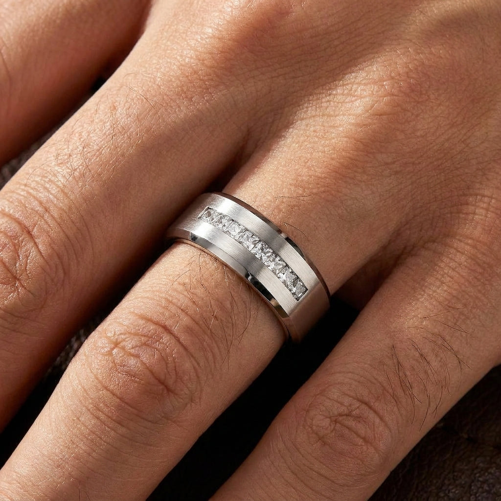 Steel Titanium Zircon Stub Modern Ring | PVD Plated– For Men | Includes: Ring