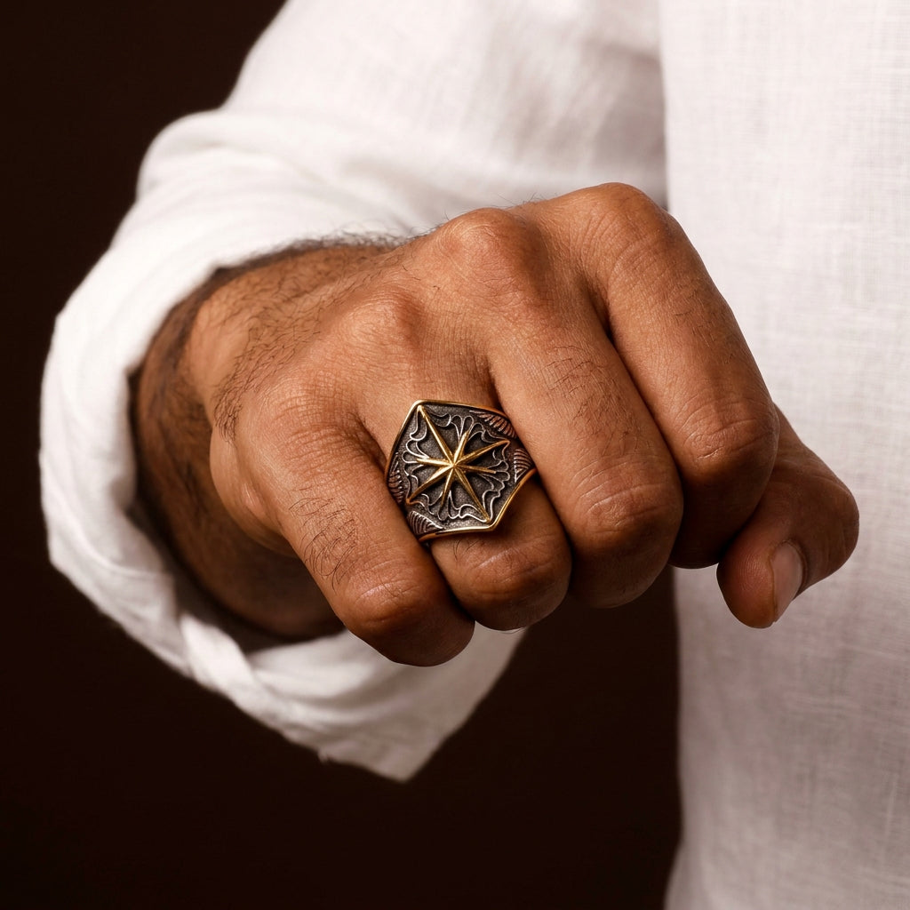 Warrior Shield Golden Courage Ring | 18K Real Gold PVD Plated– For Men | Includes: Ring