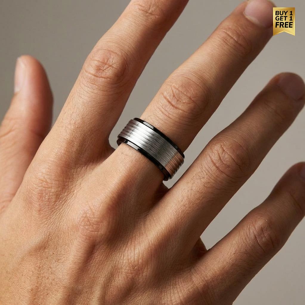Wheel Titanium Steel Black Ring | PVD Plated– For Men | Includes: Ring