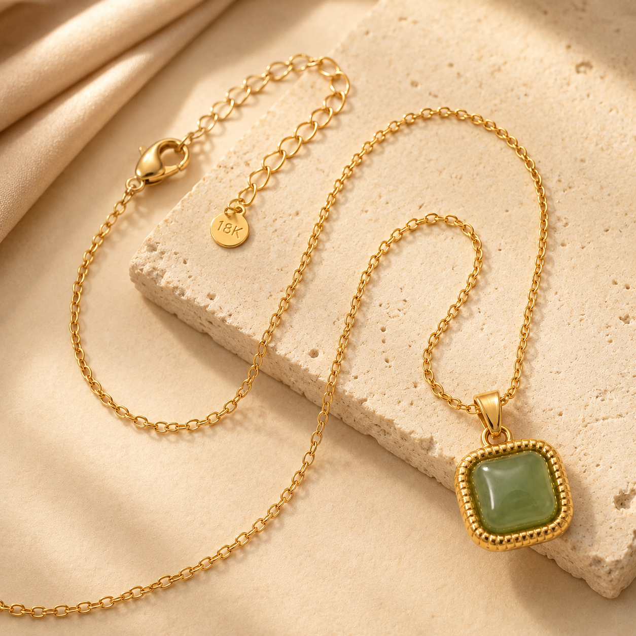 Green Aventurine Center Piece Men's Dainty Necklace | 18K PVD Gold Plated - For Men| Includes: Necklace