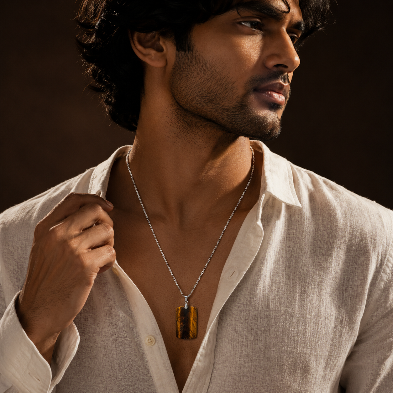 Tiger Eye REAL Stone Men's Necklace | Stainless Steel - For Men| Includes: Necklace