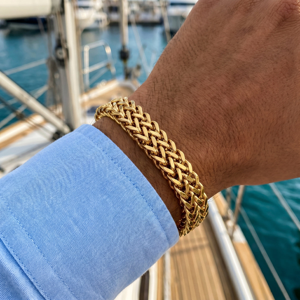 Classic Bold Golden Chain Flexi fit Bracelet | 18k PVD Gold Plated - For Men | Includes: Bracelet