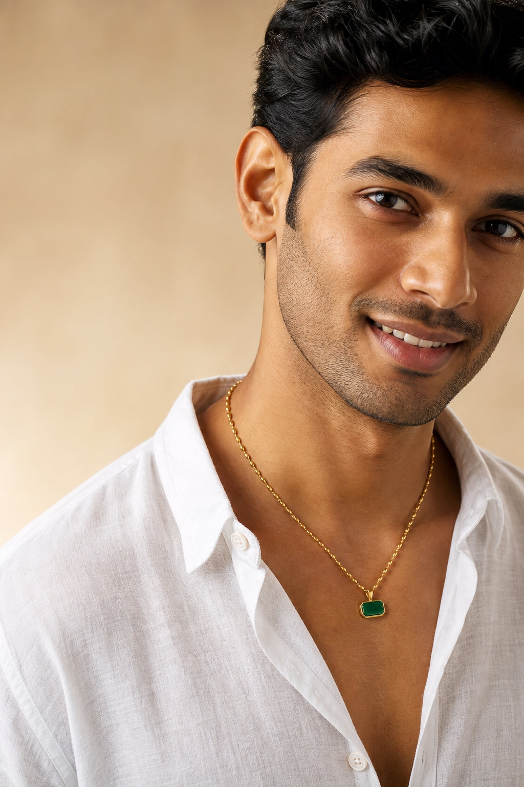 Green Jade REAL Stone Men's Necklace | 18K PVD Gold Plated - For Men| Includes: Necklace