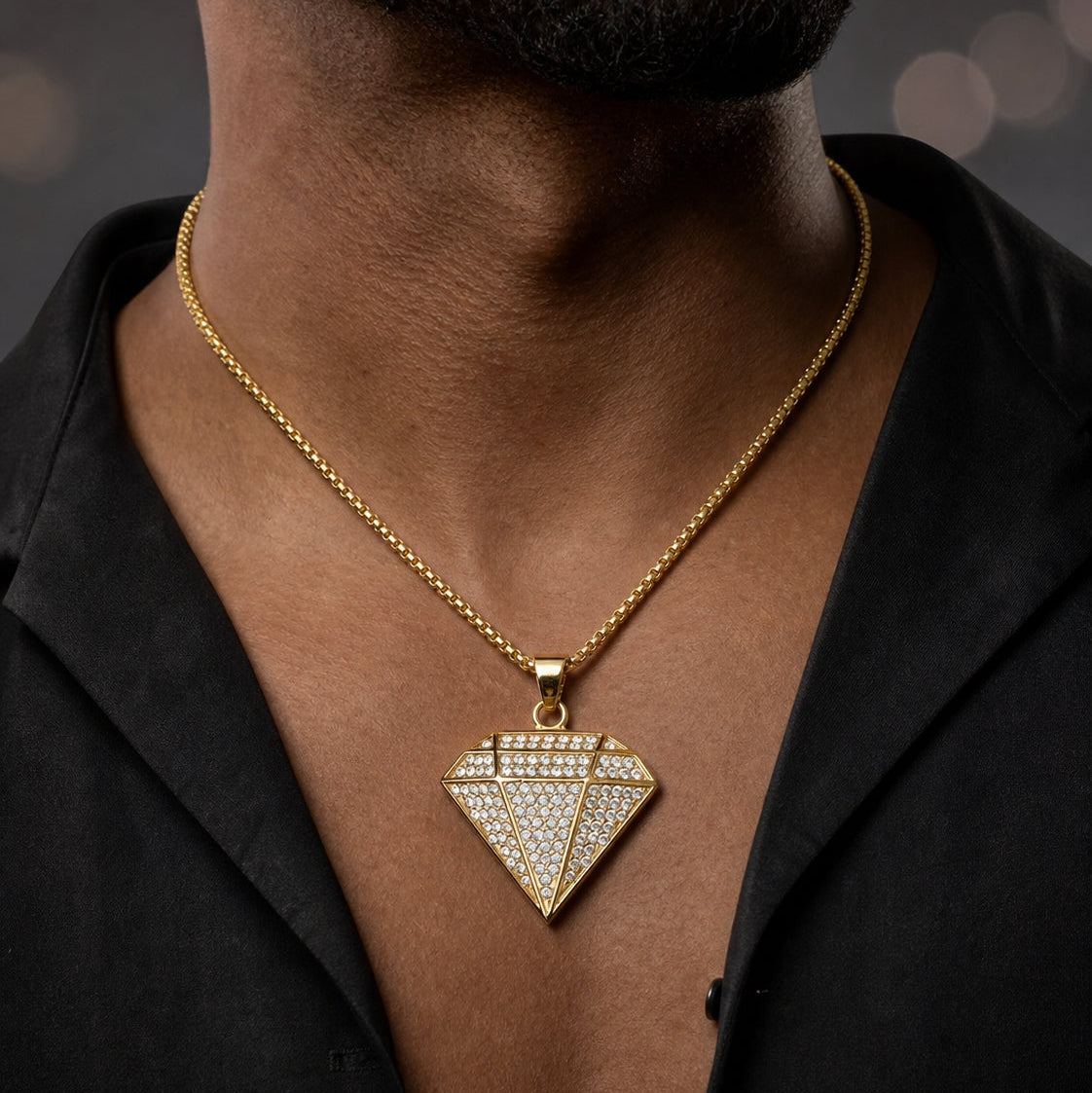 Ultra Posh Diamond Zircon Golden Necklace | 18K PVD REAL Gold Plated- For Men| Includes: Necklace