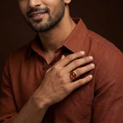 Carnelian Real Stone Flexi Size Golden Ring | 18K Real Gold PVD Plated– For Men | Includes: Ring