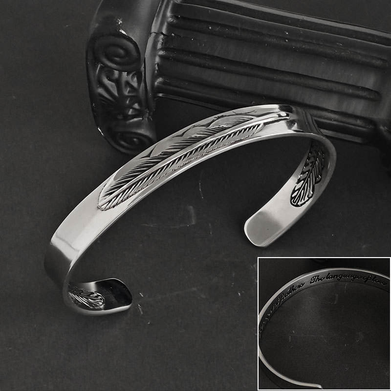 Solid Wisdom Feather Cuff Bracelet | Real Steel- For Men | Includes: Bracelet