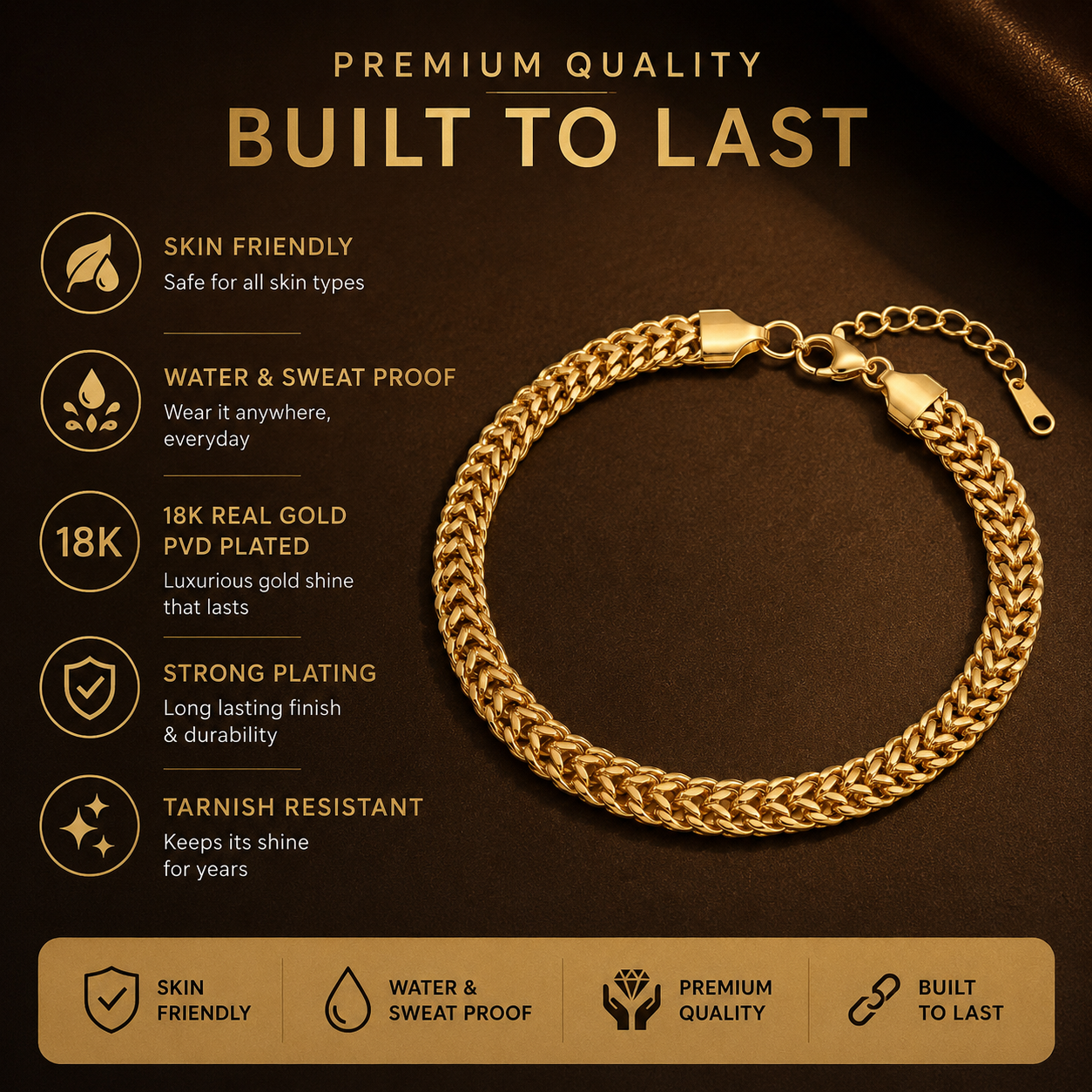 New Weave BOLD Design Flexi Golden 12MM Bracelet | 18K PVD Gold Plated- For Men | Includes: Bracelet