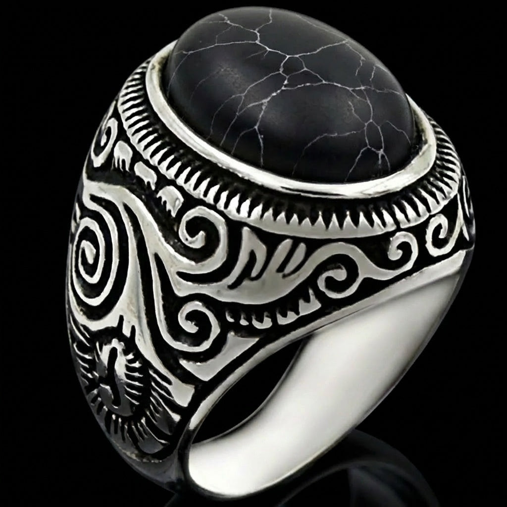 BOLD Black Turquoise Stone STEEL Ring | Stainless Steel– For Men | Includes: Ring