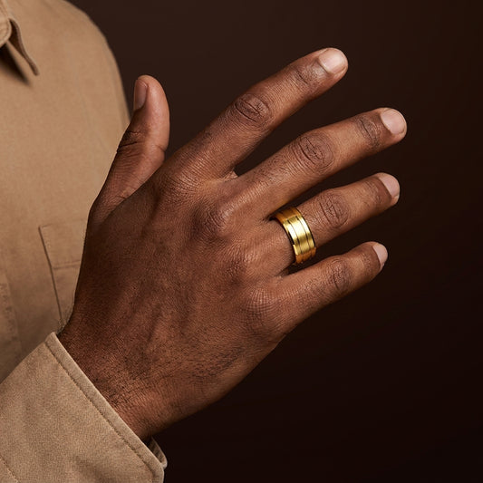 Dual Line Classic Golden Ring | 18K Real Gold PVD Plated– For Men | Includes: Ring