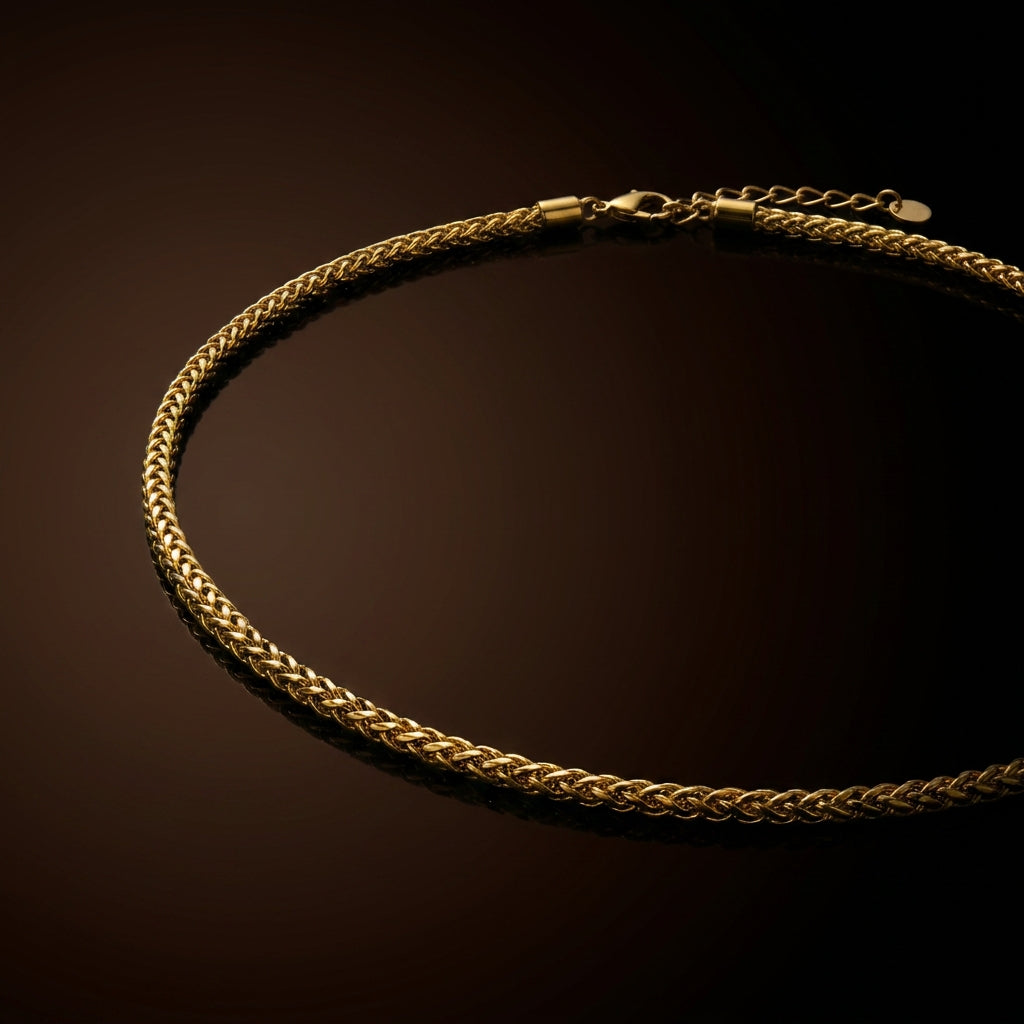 Golden Wheat Regular Steel Chain (4mm) | 18K PVD Gold Plated- For Men| Includes: Necklace