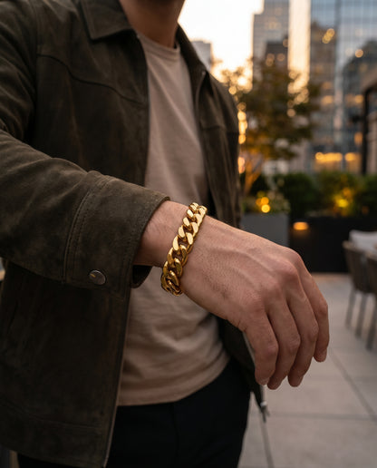 REAL GOLD Finish Ultra Bold Link 13MM Flexi Bracelet | 18K PVD Gold Plated - For Men | Includes: Bracelet