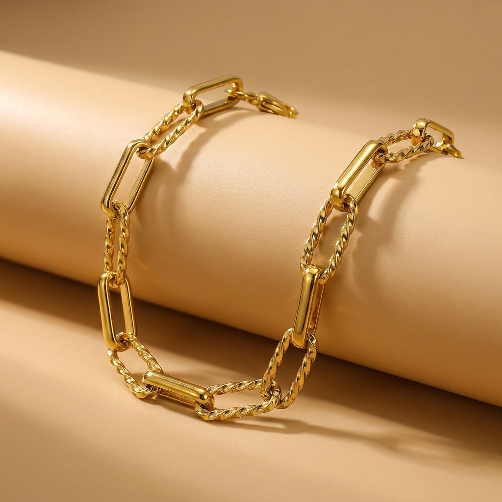 Wide Link Everyday Flexi Size Golden Steel Bracelet | 18K PVD Gold Plated- For Men | Includes: Bracelet