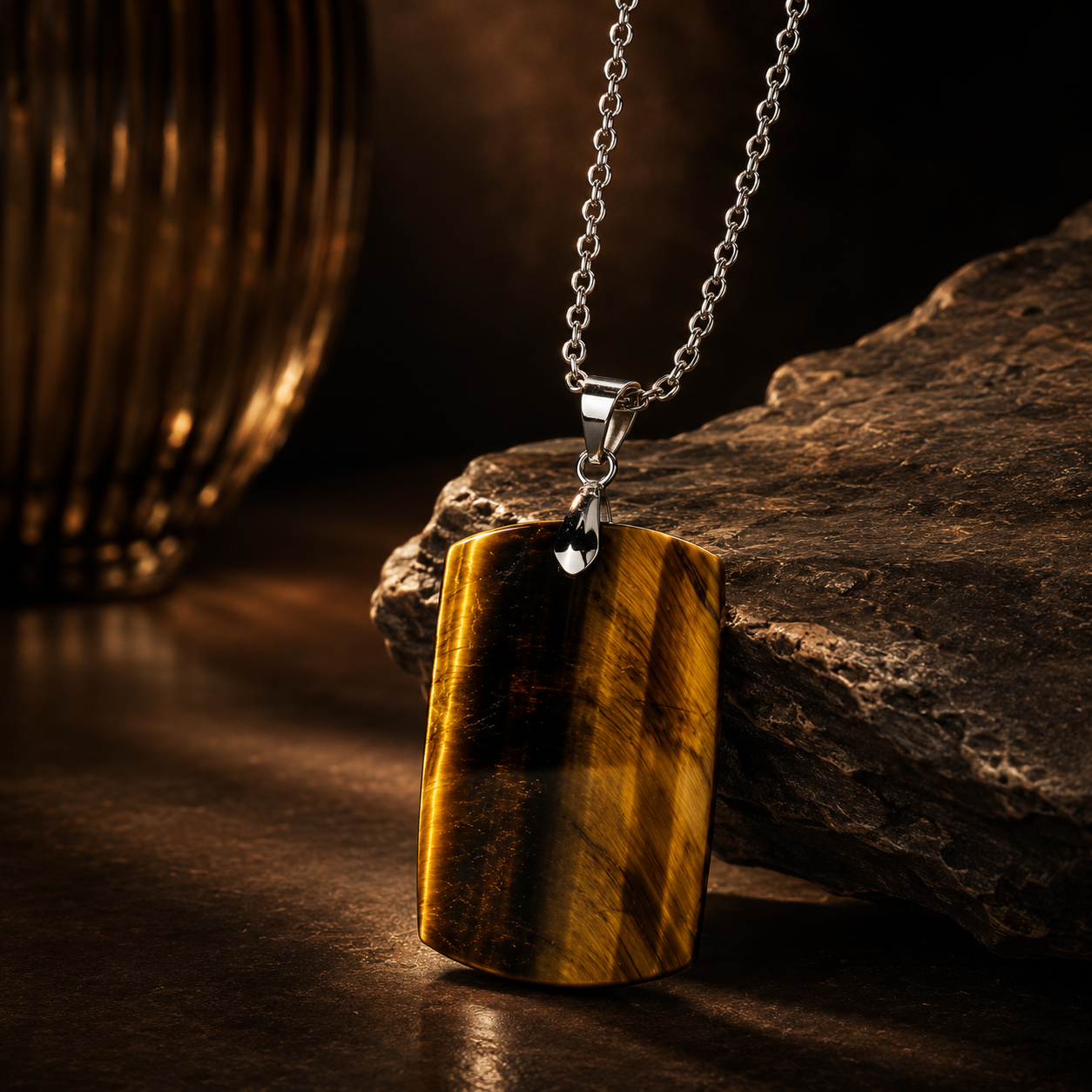 Tiger Eye REAL Stone Men's Necklace | Stainless Steel - For Men| Includes: Necklace
