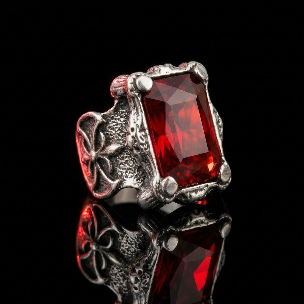 Red Zircon BOLD Iranian Sword Ring | Titanium Steel– For Men | Includes: Ring