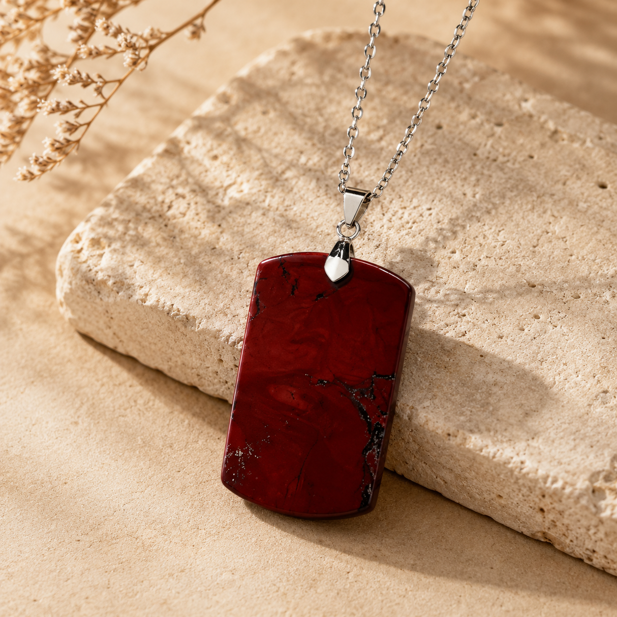 Red Jasper REAL Stone Men's Necklace | Stainless Steel - For Men| Includes: Necklace