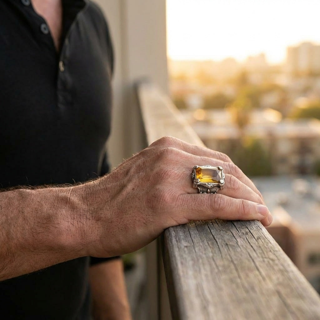 Yellow Zircon BOLD Iranian Sword Ring | Titanium Steel– For Men | Includes: Ring