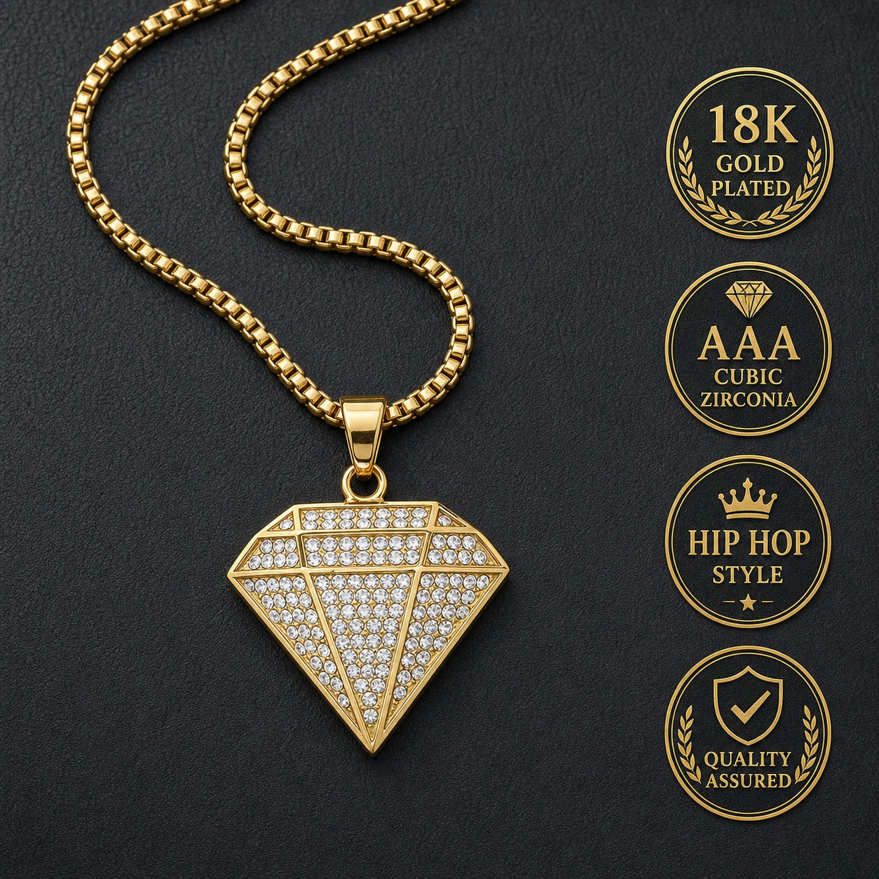 Ultra Posh Diamond Zircon Golden Necklace | 18K PVD REAL Gold Plated- For Men| Includes: Necklace