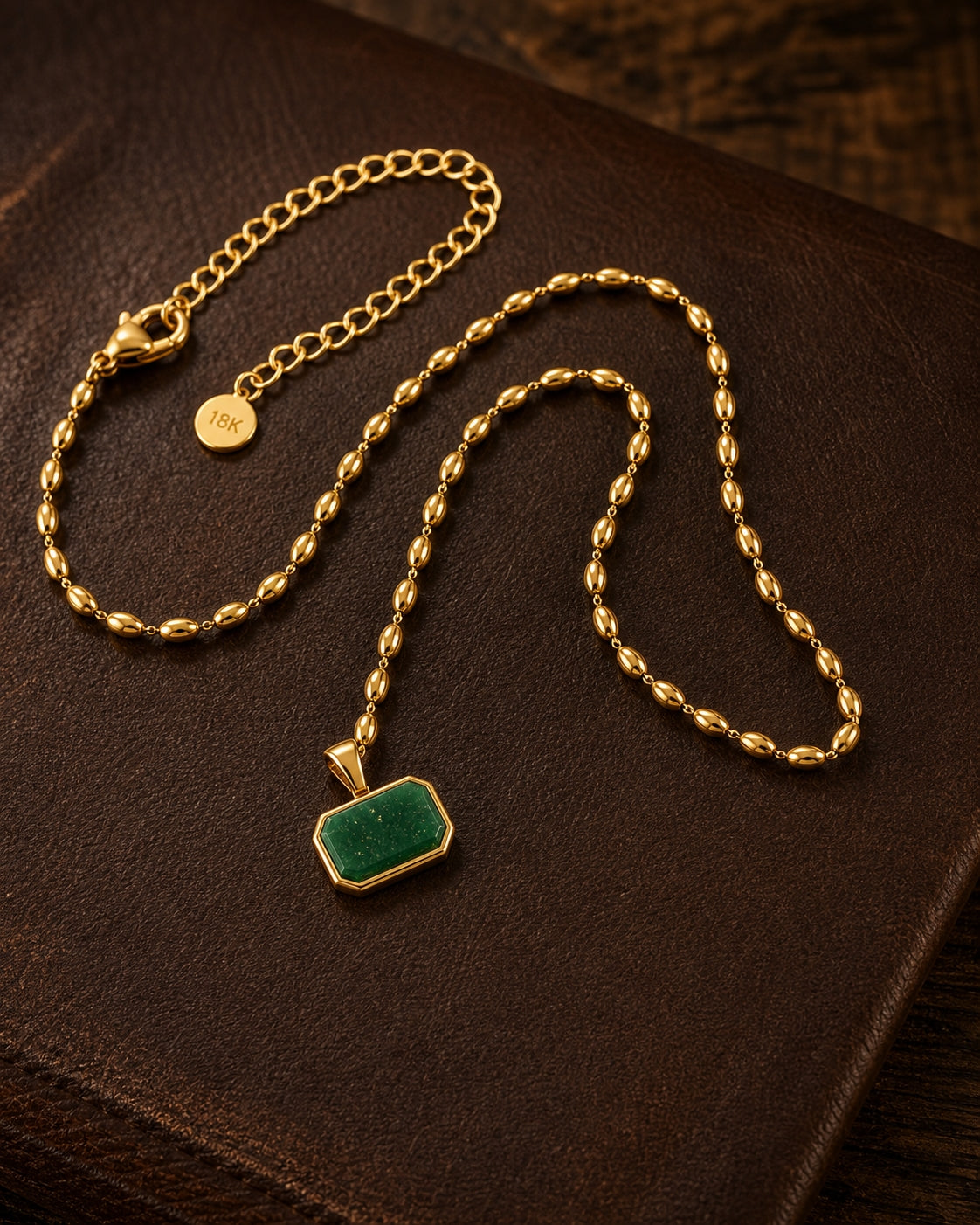 Green Jade REAL Stone Men's Necklace | 18K PVD Gold Plated - For Men| Includes: Necklace