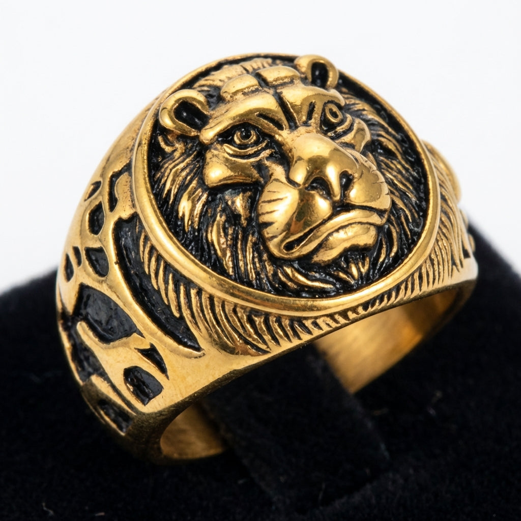 Bold Masculine Tiger Golden Steel Ring | 18K PVD Gold Plated– For Men | Includes: Ring