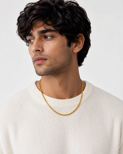 Golden Wheat Regular Steel Chain (4mm) | 18K PVD Gold Plated- For Men| Includes: Necklace