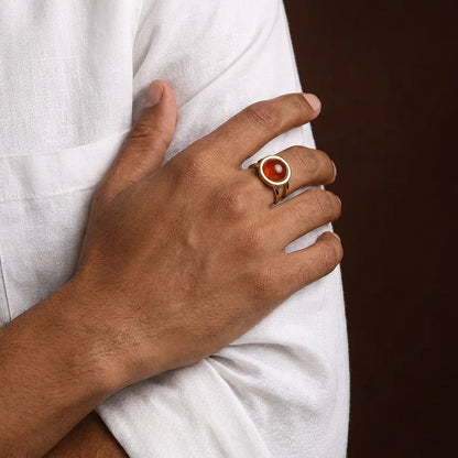 Carnelian Real Stone Flexi Size Golden Ring | 18K Real Gold PVD Plated– For Men | Includes: Ring