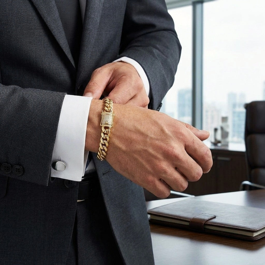 Ultra Modern Zircon 10MM Chain Bracelet | 18K Real Gold PVD Plated - For Men | Includes: Bracelet