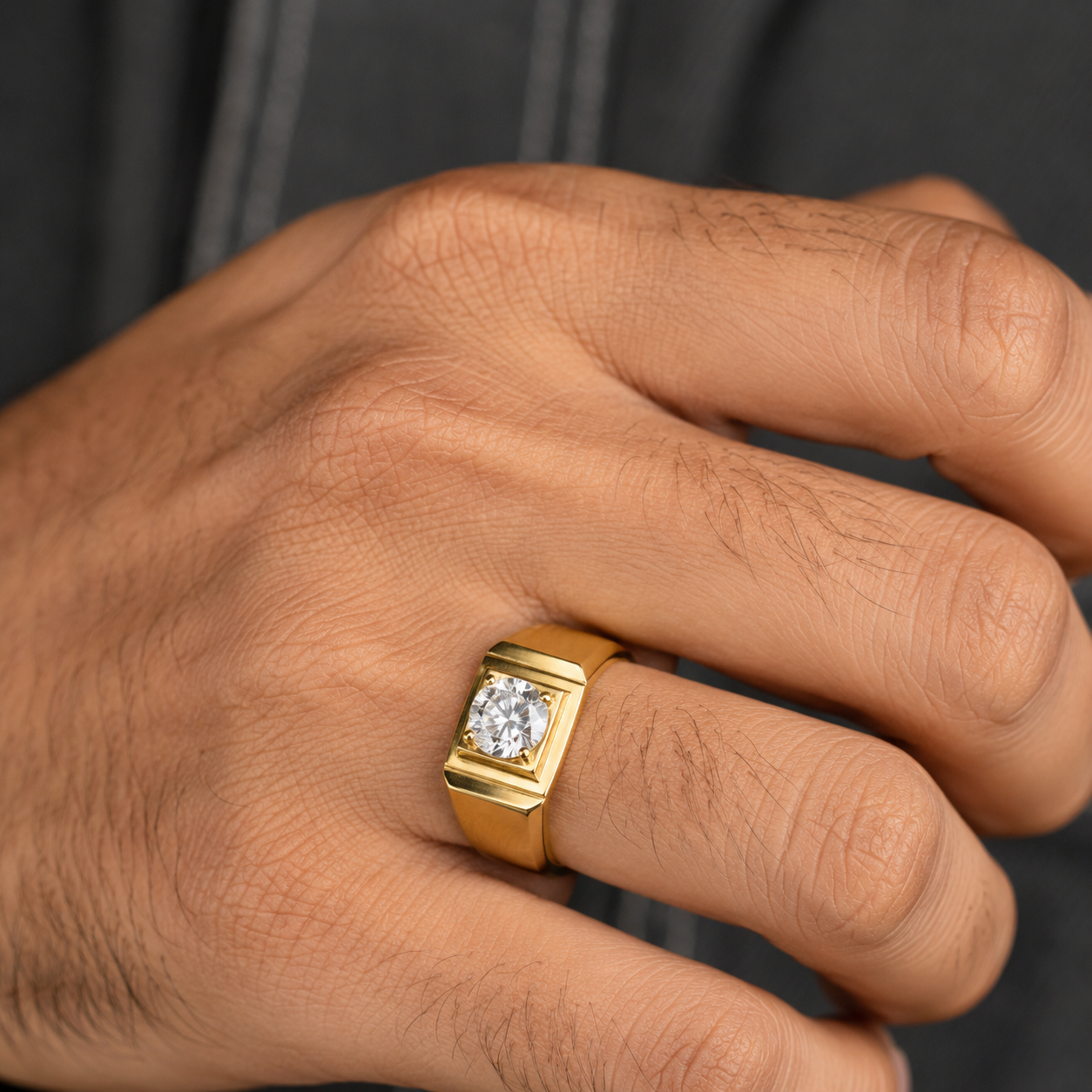Regular Classic Solitire Clear Zircon Ring | 18K Real Gold PVD Plated– For Men | Includes: Ring