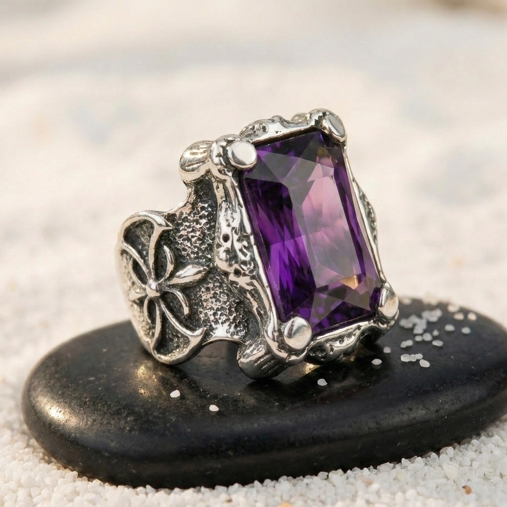 Purple Zircon BOLD Iranian Sword Ring | Titanium Steel– For Men | Includes: Ring