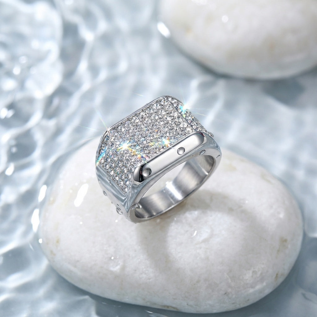 Ultra Luxury Multi-Zircon Silverish Titanium Ring | PVD Plated– For Men | Includes: Ring