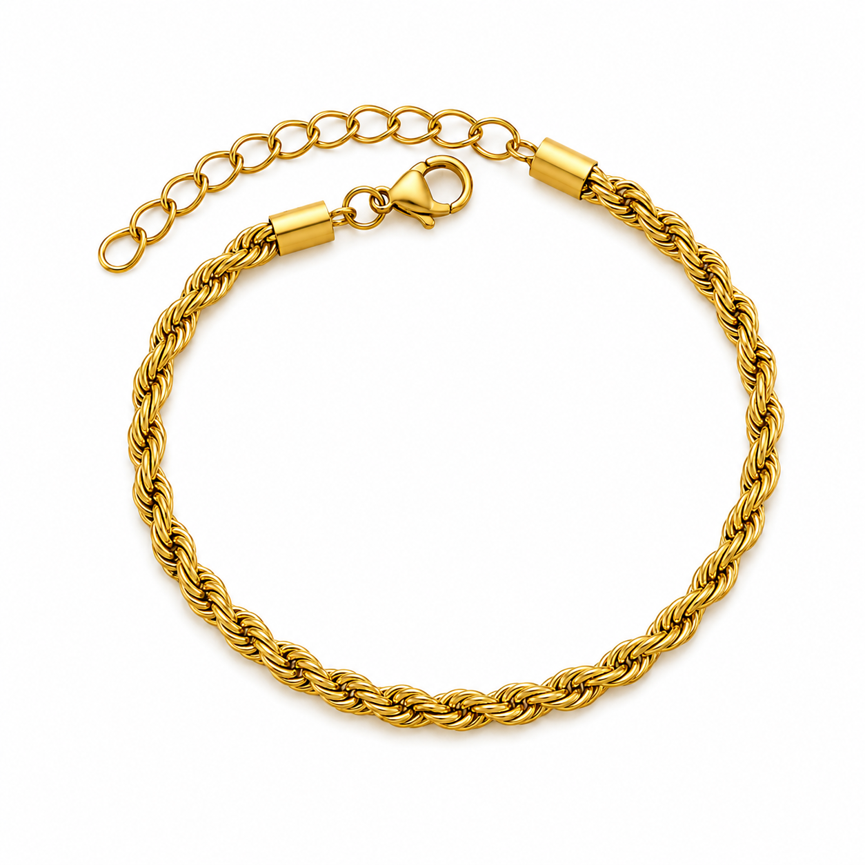 Golden Rope Flexi Size Steel Regular Bracelet (6MM) | 18K PVD Gold Plated- For Men | Includes: Bracelet