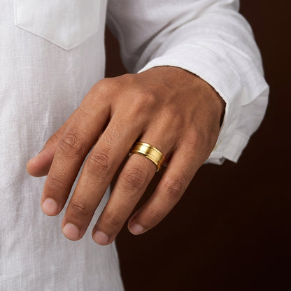 Dual Line Classic Golden Ring | 18K Real Gold PVD Plated– For Men | Includes: Ring