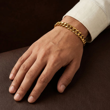 Golden Lean-Link Flexi Size Steel THIN Bracelet (5MM) | 18K PVD Gold Plated- For Men | Includes: Bracelet