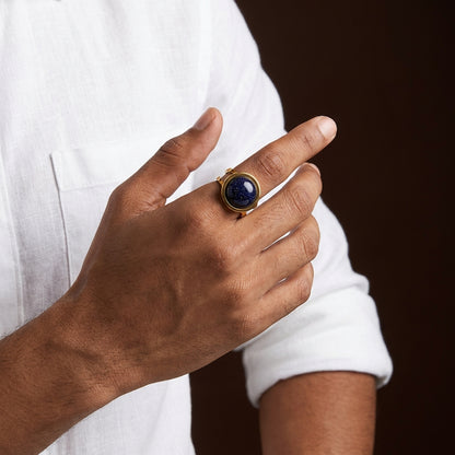 Blue Sand Stone Flexi Size Golden Ring | 18K Real Gold PVD Plated– For Men | Includes: Ring
