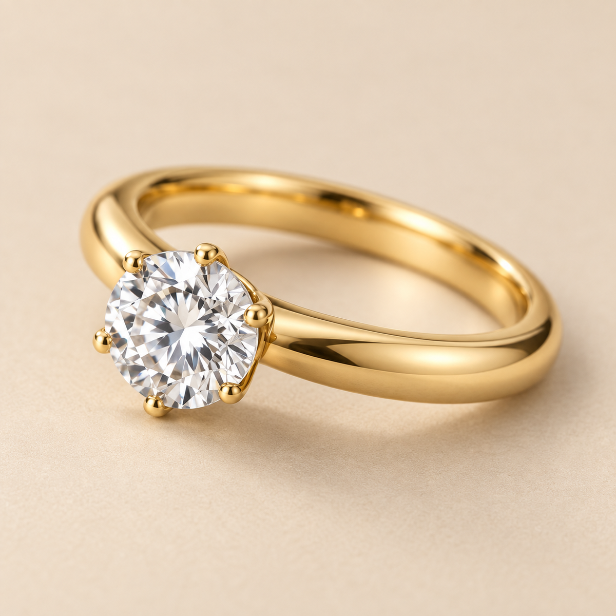Classic Regular Solitaire Zircon Ring | 18K PVD Gold Plated- For Women | Includes: Ring