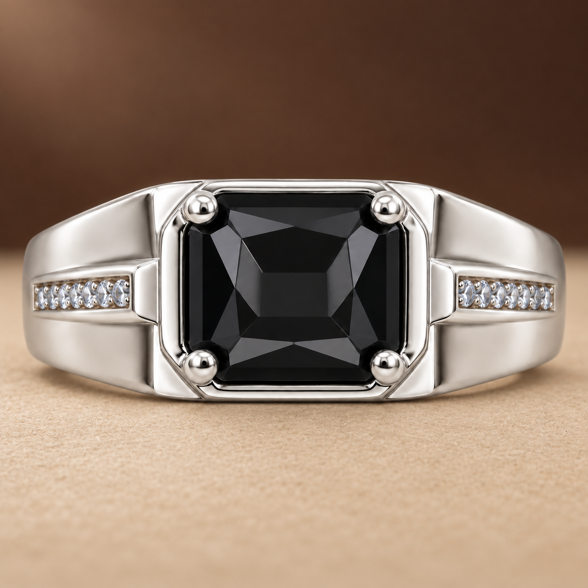 Square Black Statement Ring | Silver-Tone – For Men | Includes: Ring